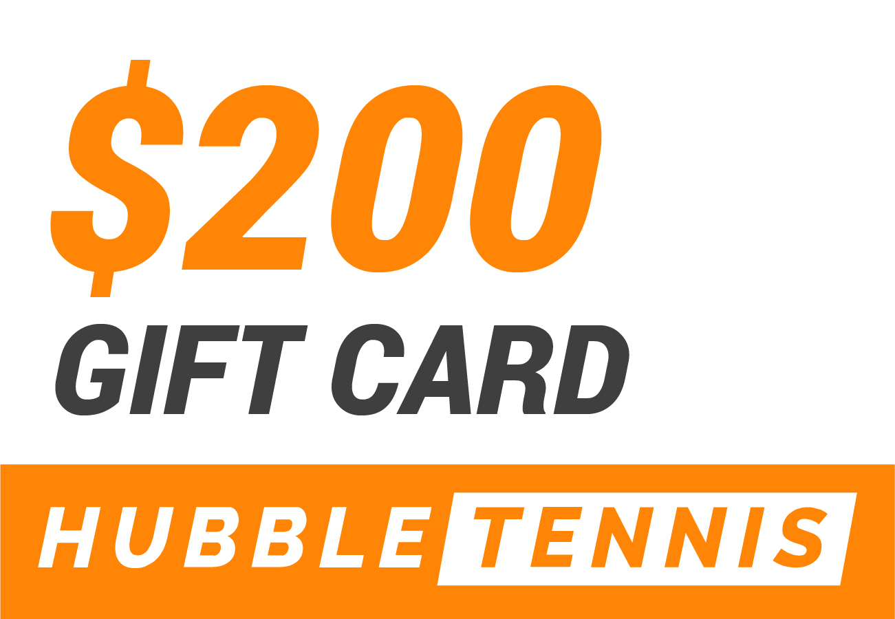 $200 Gift Card from Hubble Tennis with bold orange and black text.